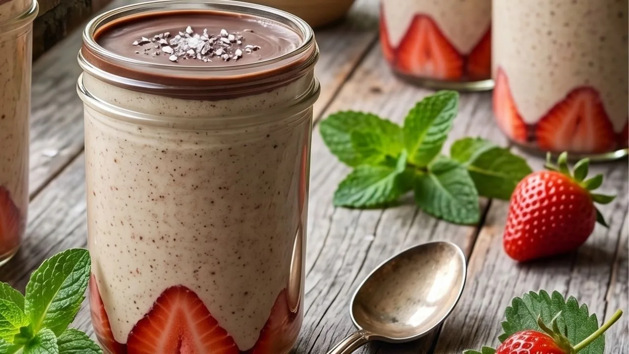 O café de morango com chocolate que parece sobremesa